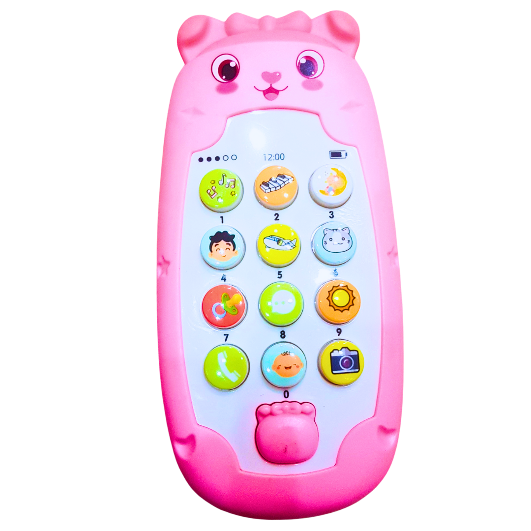 Animal-Themed Learning Toy Phone for Kids – Lights, Sounds, and Fun Buttons (Available in Yellow, Blue, and Pink)