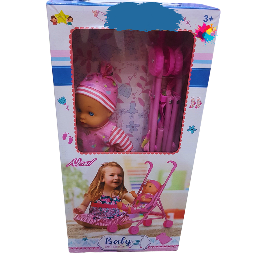 Baby Doll Stroller Playset - Interactive Doll with Pink Stroller (Ages 3+) Main image