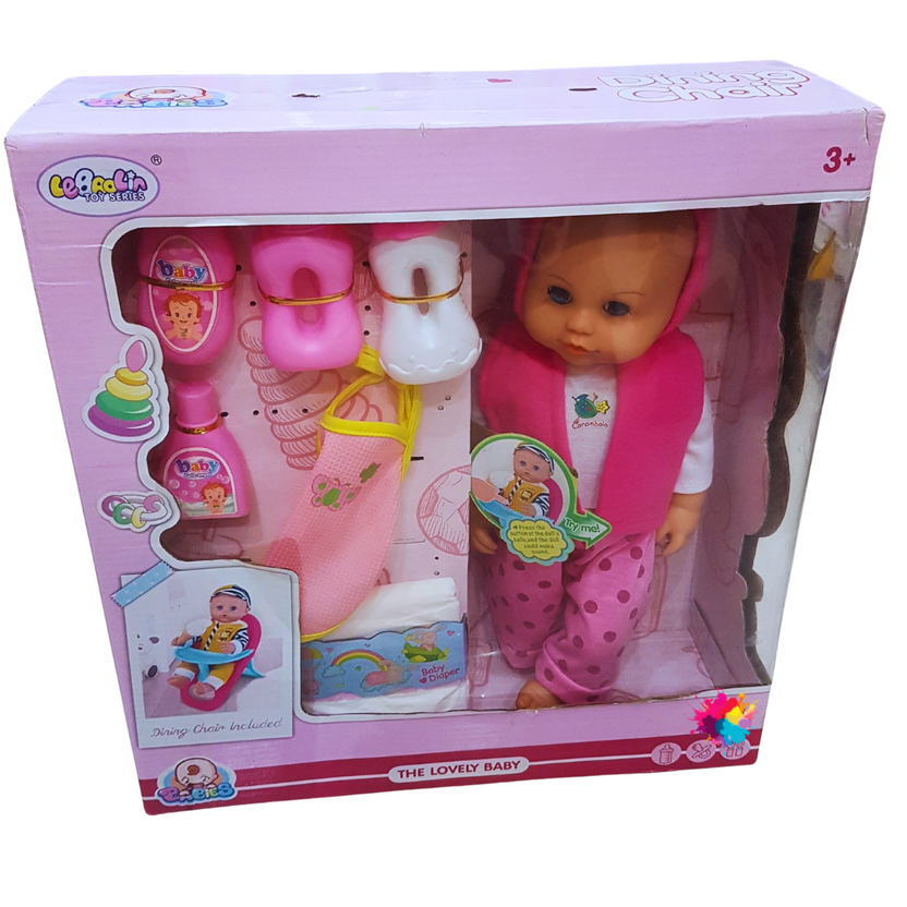 The Lovely Baby Doll with Feeding Set and Accessories - Includes Dining Chair, Bottles, and Bib (Ages 3+) Main image