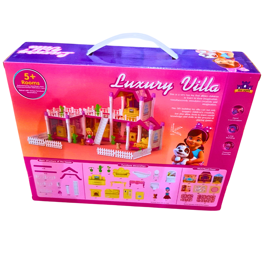 Luxury Villa Dollhouse Building Set – 77-Piece DIY Pretend Play House for Girls | 5+ Rooms with Furniture & Mini Doll | Ages 6+ Secondary image