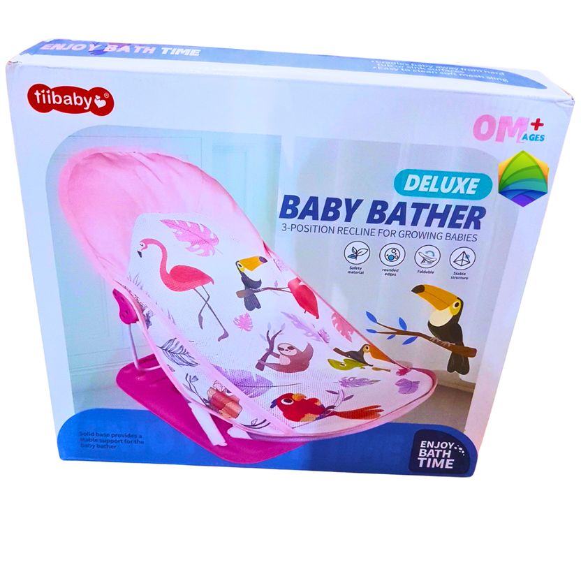 Tiibaby Deluxe Baby Bather – 3-Position Reclining Bath Seat for Newborns | Foldable & Comfortable Infant Bath Support Chair Main image