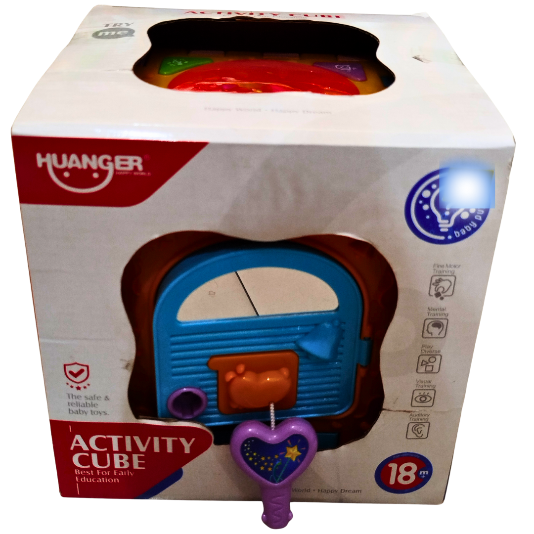 Huanger 6-in-1 Activity Cube Toy for Toddlers – Shape Sorter, Musical Drum, Steering Wheel & More | Educational Learning Cube for 18 Months+