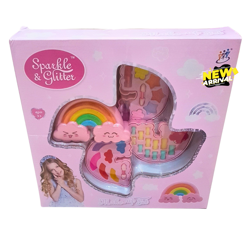 💄 Sparkle & Glitter Kids Makeup Set – Rainbow Cloud Cosmetic Kit for Girls | Safe & Washable Pretend Play Toy (Ages 3+) Main image