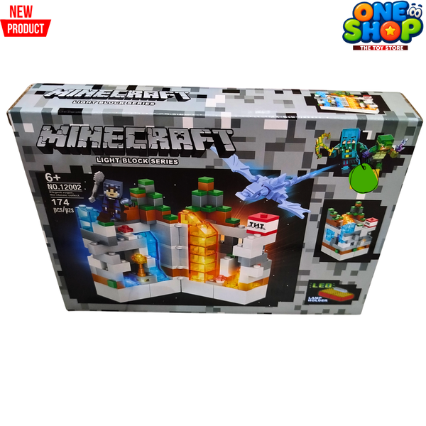 Minecraft Light Block Series LED Building Set – 174 PCS Ice & Lava Adventure Blocks Toy for Kids | Dragon & Warrior Figure Construction Set | Educational STEM Toy for Boys & Girls 6+