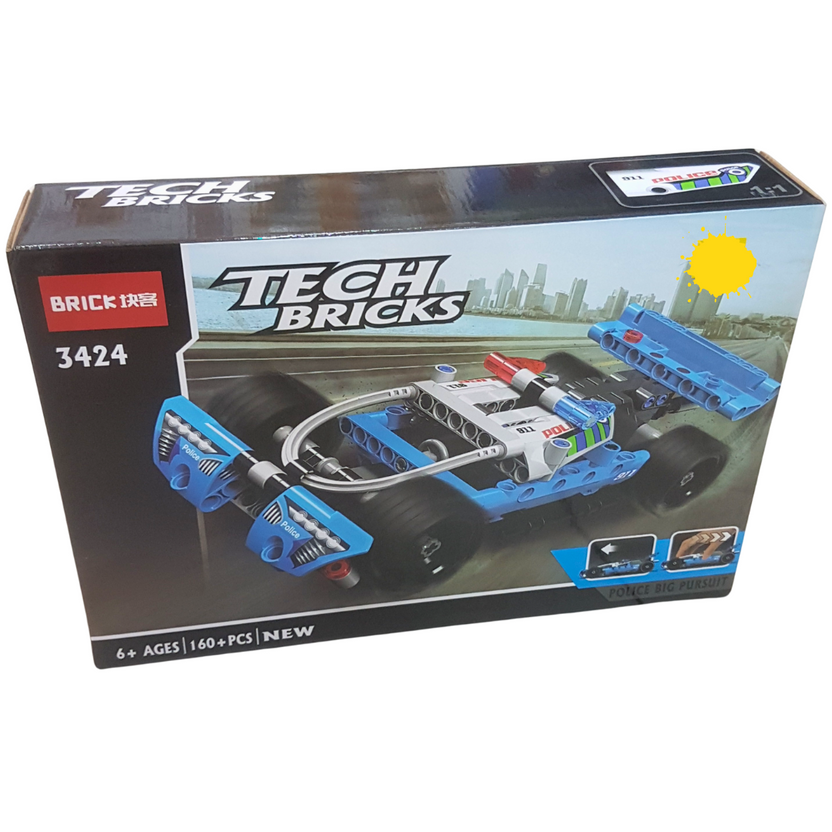 Tech Bricks Police Big Pursuit Building Set - 160 Pieces for Kids Ages 6+ Main image