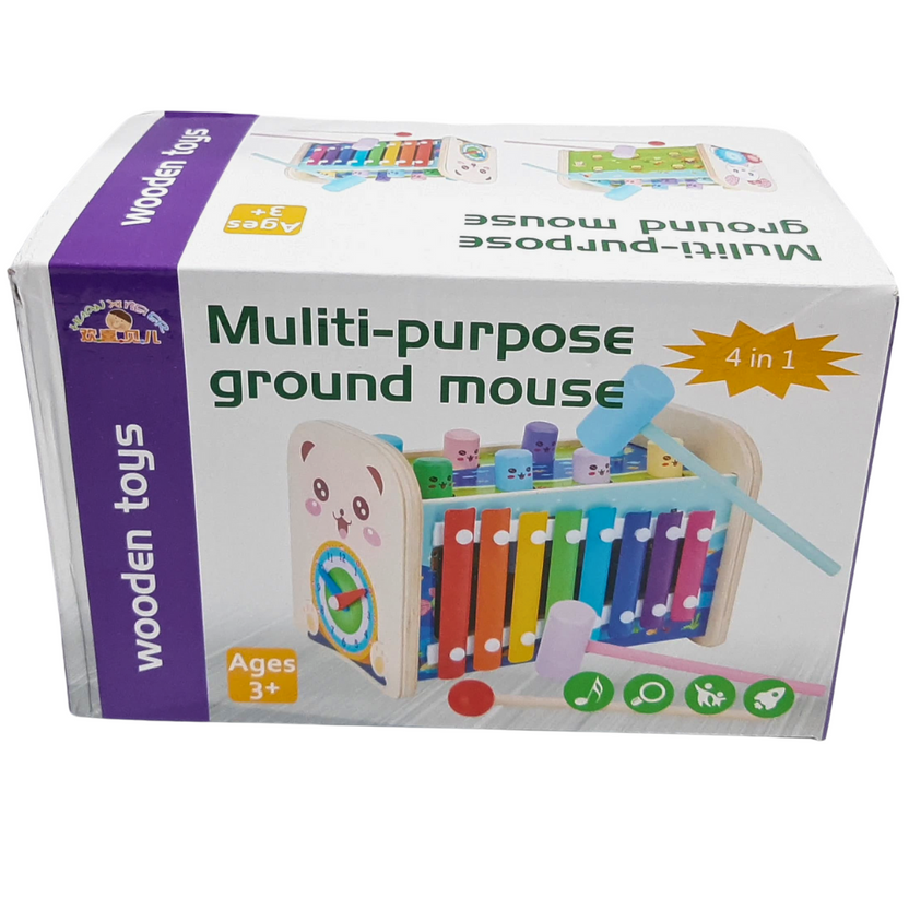 4-in-1 Multi-Purpose Wooden Activity Toy for Kids - Ground Mouse Design Main image