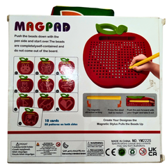 MagPad Magnetic Drawing Board – Apple-Shaped Learning Toy with Stylus & 10 Pattern Cards (260 Beads, Ages 3+)