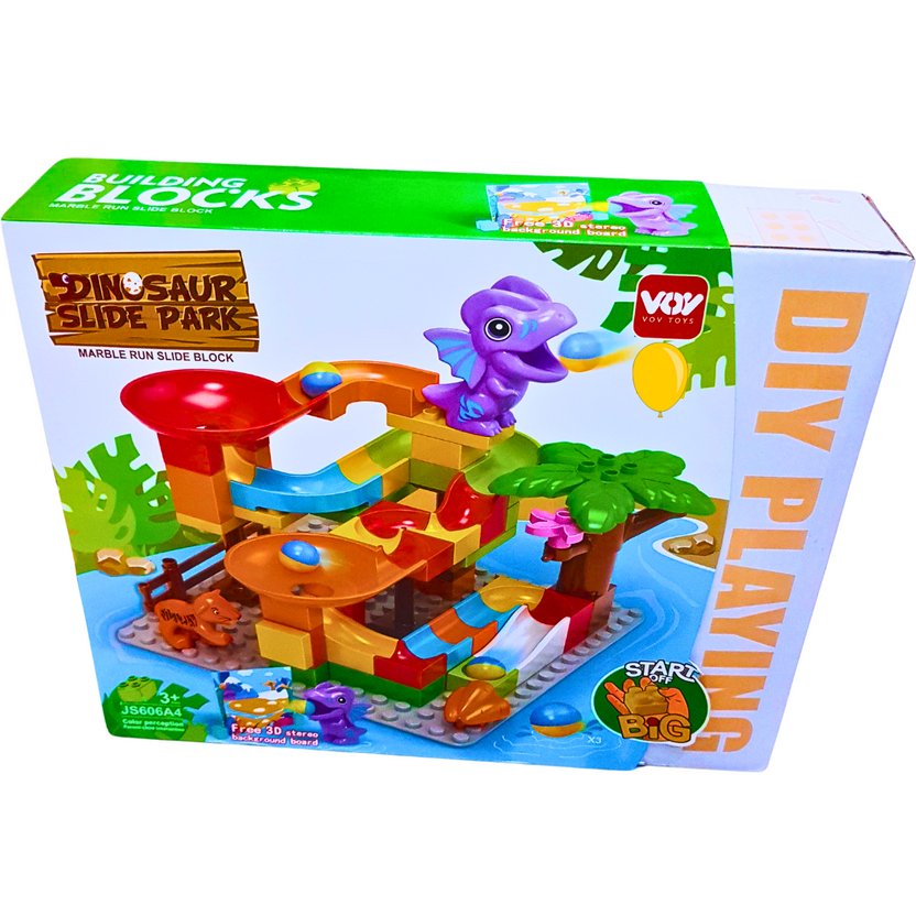 Dinosaur Slide Park – Marble Run Building Block Set for Kids | DIY Dinosaur Adventure Playset – Ages 3+ Main image
