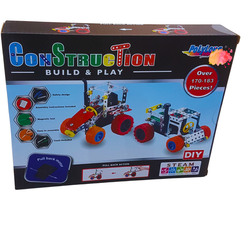 DIY Construction Build & Play Set – 170+ Pieces with Pull Back Motor | STEM Learning Toy for Kids Main image