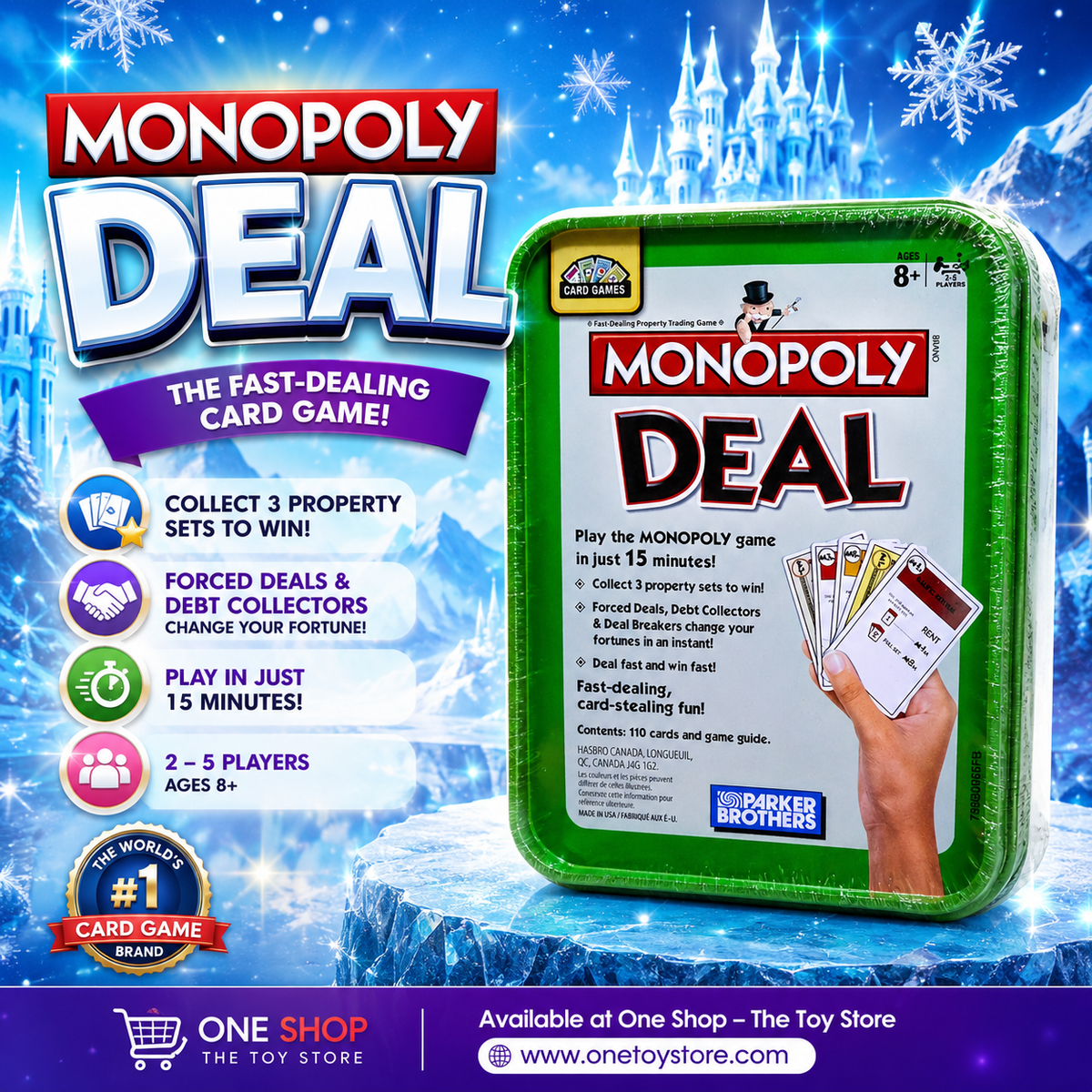 Monopoly Deal Card Game – Premium Tin Box Edition | Fast Family Game for Ages 8+, 2–5 Players, 15-Minute Playtime