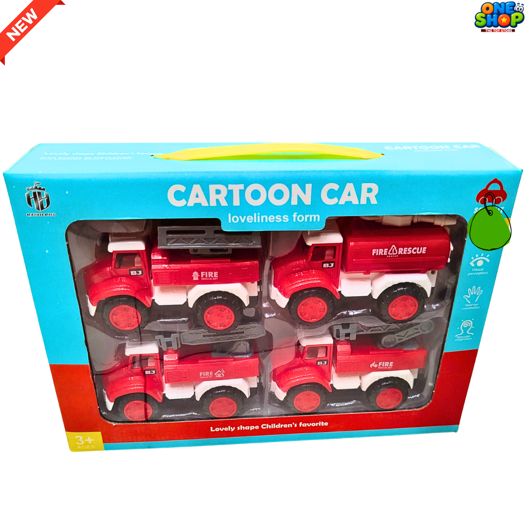 Kids Fire Rescue Truck Toy Set – Cartoon Fire Engine Cars for Boys & Girls | Mini Emergency Vehicle Playset for Toddlers 3+