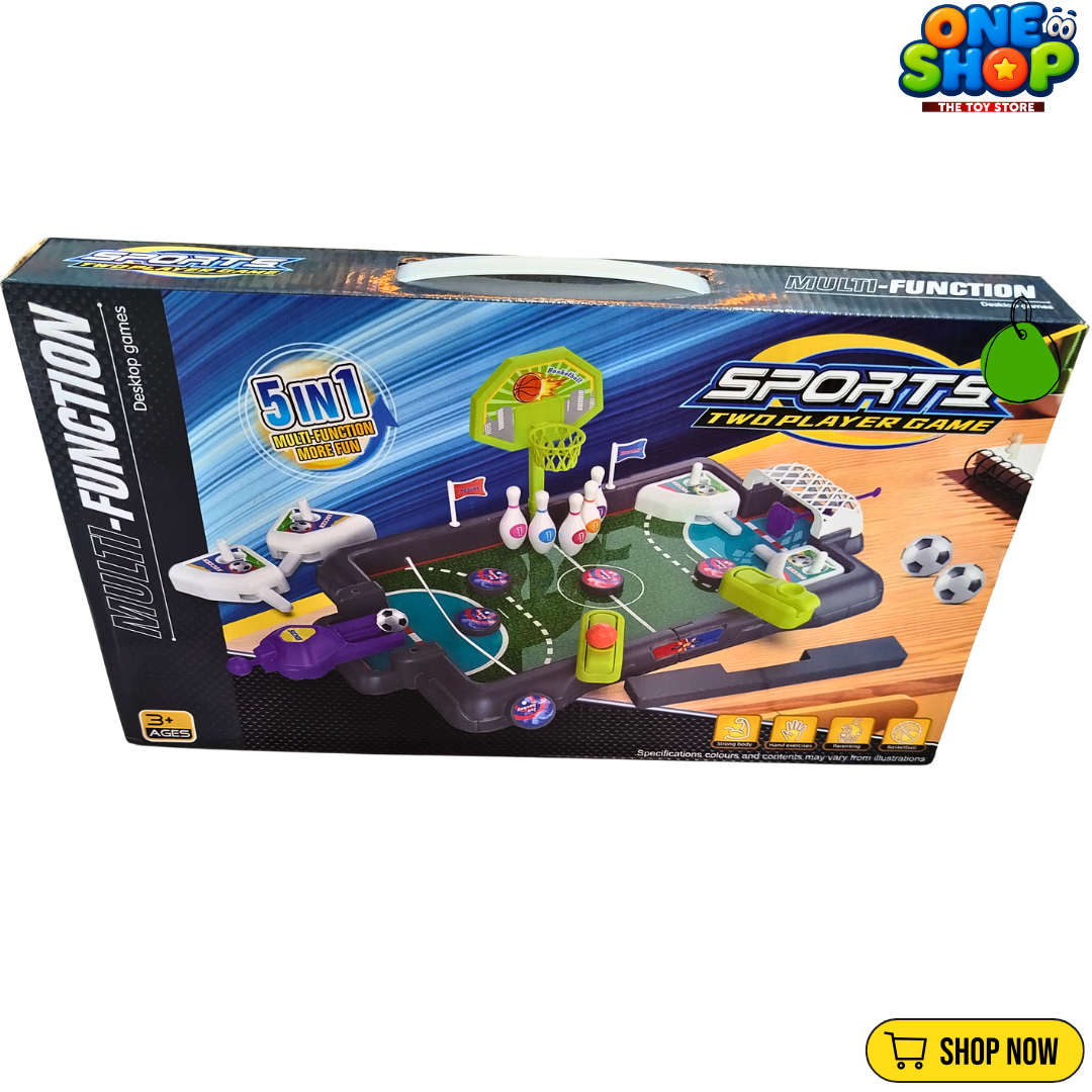 5-in-1 Multi-Function Sports Table Game for Kids – Mini Soccer, Basketball, Bowling & Arcade Board Game Set | Two-Player Educational Sports Toy Ages 3+