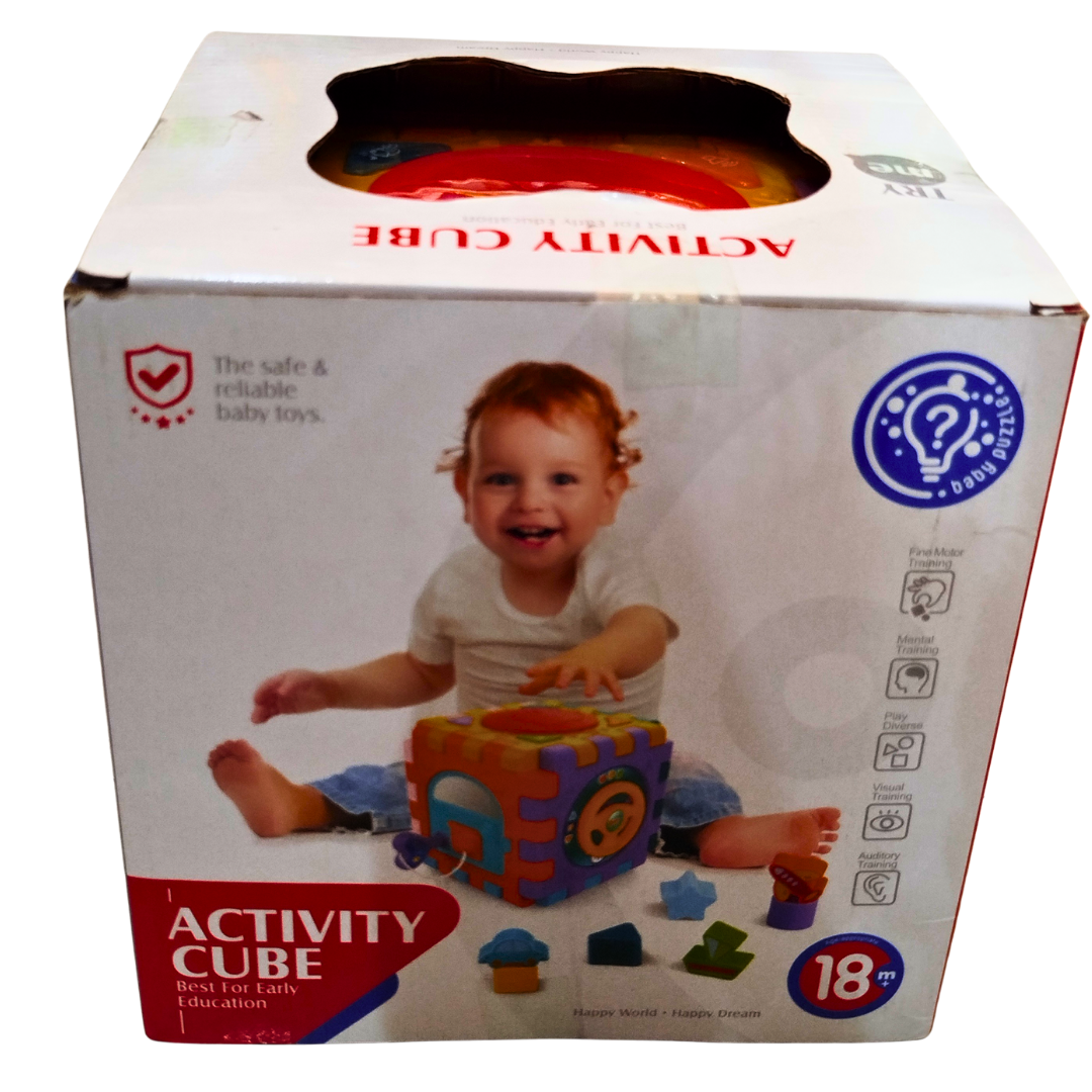 Huanger 6-in-1 Activity Cube Toy for Toddlers – Shape Sorter, Musical Drum, Steering Wheel & More | Educational Learning Cube for 18 Months+