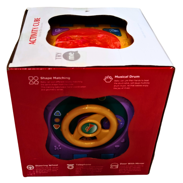 Huanger 6-in-1 Activity Cube Toy for Toddlers – Shape Sorter, Musical Drum, Steering Wheel & More | Educational Learning Cube for 18 Months+
