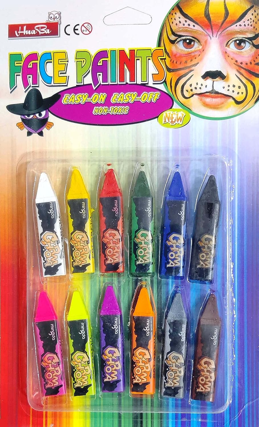 Beads & Crafts: Face and Body Paint Crayons Makeup Sticks for Kids, Adults and Artists (Pack of 12)