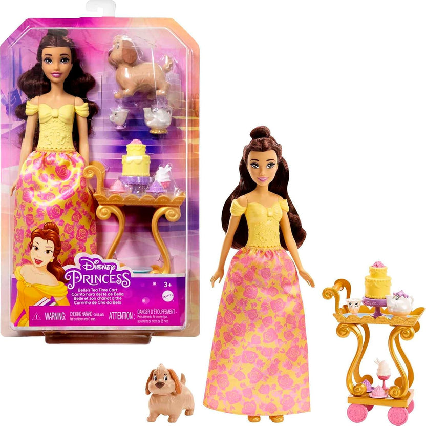Disney Princess Toys, Belle Doll with Shiny Clothing, Tea Cart, Friends and Food Pieces, Tea Time Cart Playset Main image