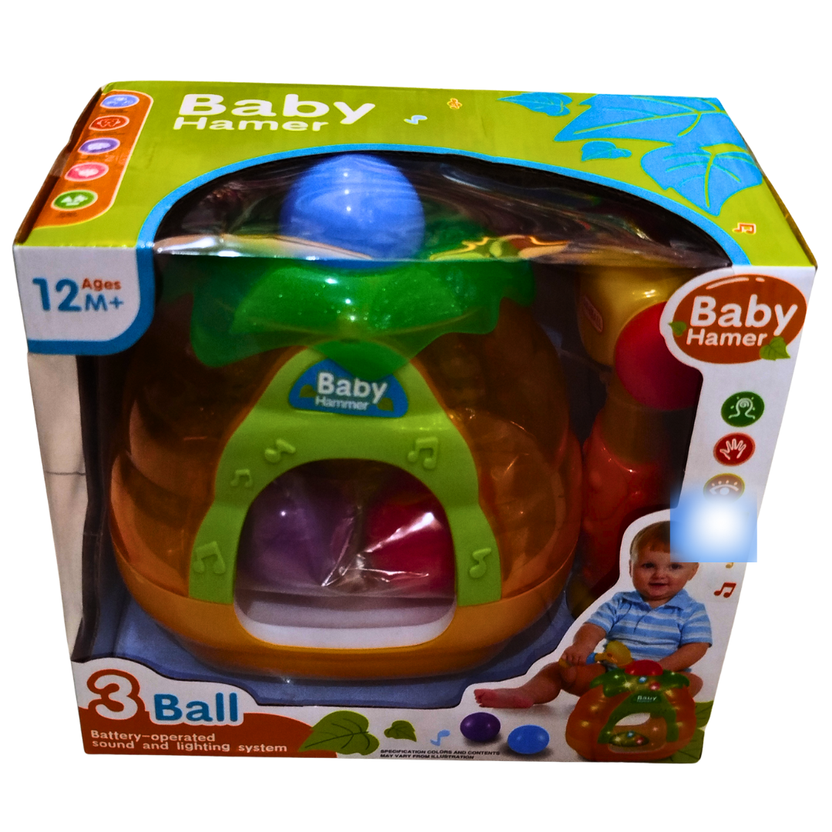 Baby Hammer Ball Drop Toy – 3 Ball Treehouse Set with Lights & Sounds for Toddlers 12 Months+ | Early Learning Cause & Effect Toy with Mallet Main image