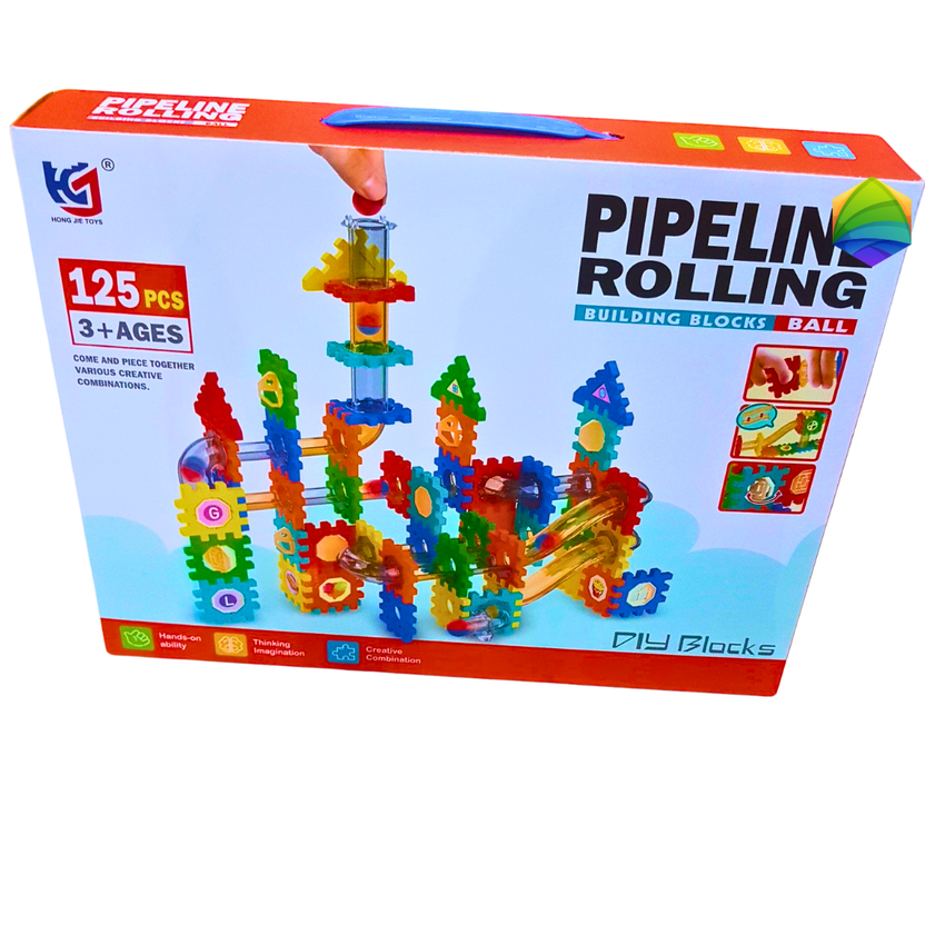 125-Piece Pipeline Rolling Ball Building Blocks Set – STEM DIY Construction Toy for Kids | Gears, Tracks & Marble Run | Age 3+ Main image