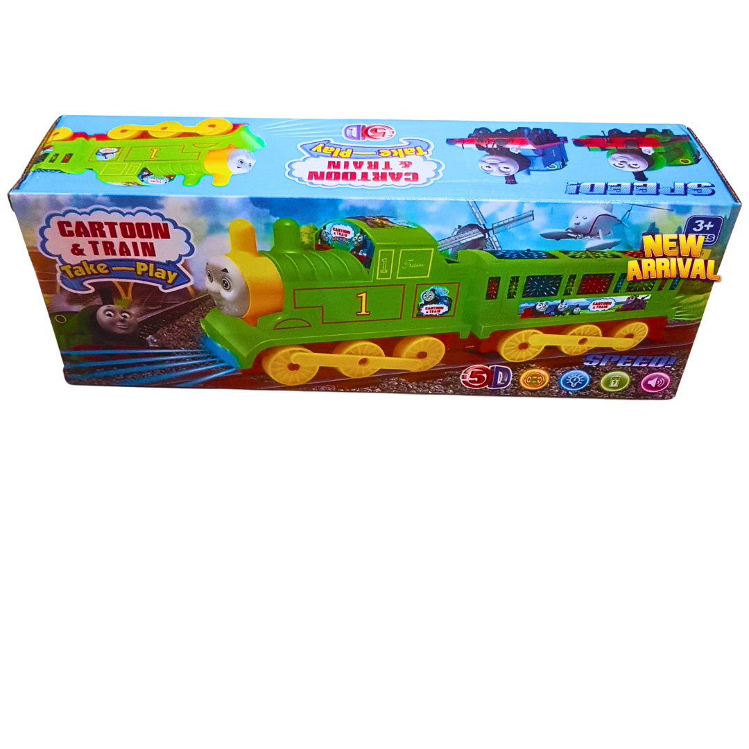 Cartoon Electric Train Toy for Kids – 5D Lights, Music & Bump-n-Go Action | Battery Operated Engine for Boys & Girls Age 3+