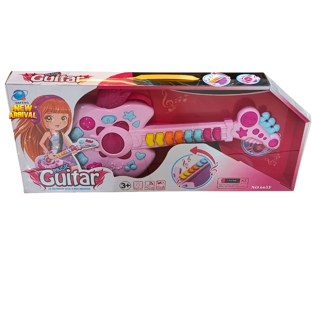 Kids Pink Electronic Music Guitar 665F – Colourful Musical Keys, Interactive Lights & Sound Effects | Musical Toy Guitar for Girls Ages 3+