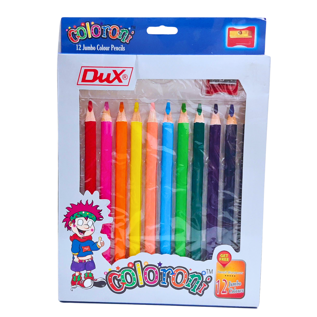 Dux Coloroni Jumbo Colored Pencils Set - 12 Vibrant Colors with Sharpener