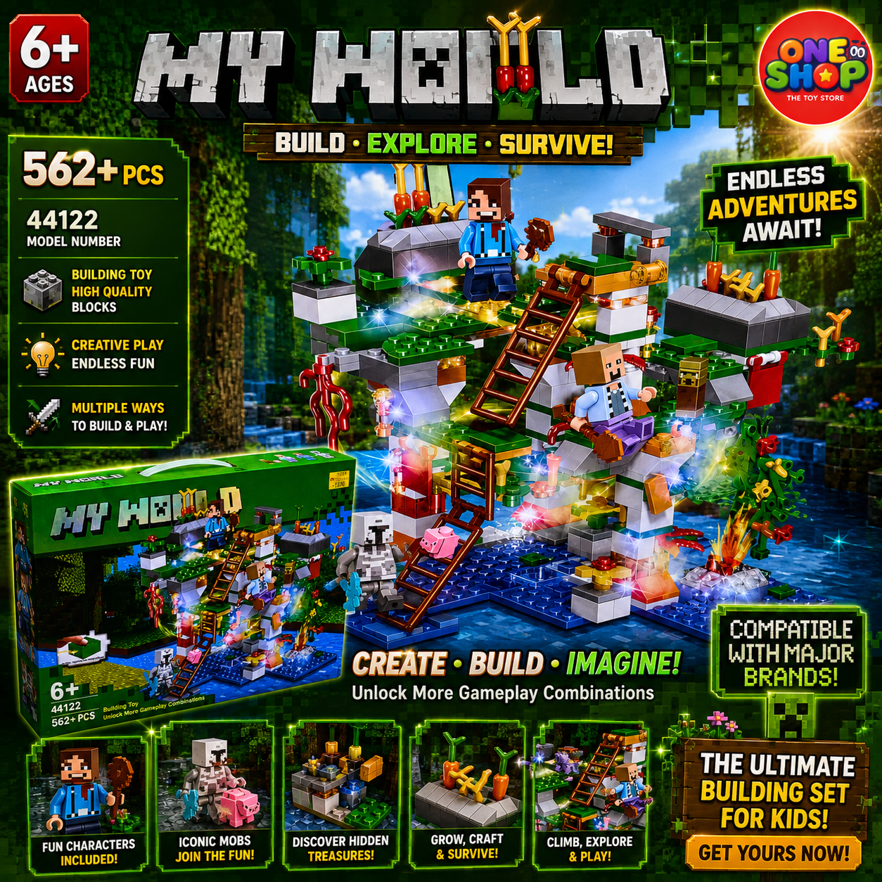 My World Floating Tree House Building Blocks Set – 562+ Pieces Adventure Construction Toy with Figures & Accessories for Kids 6+