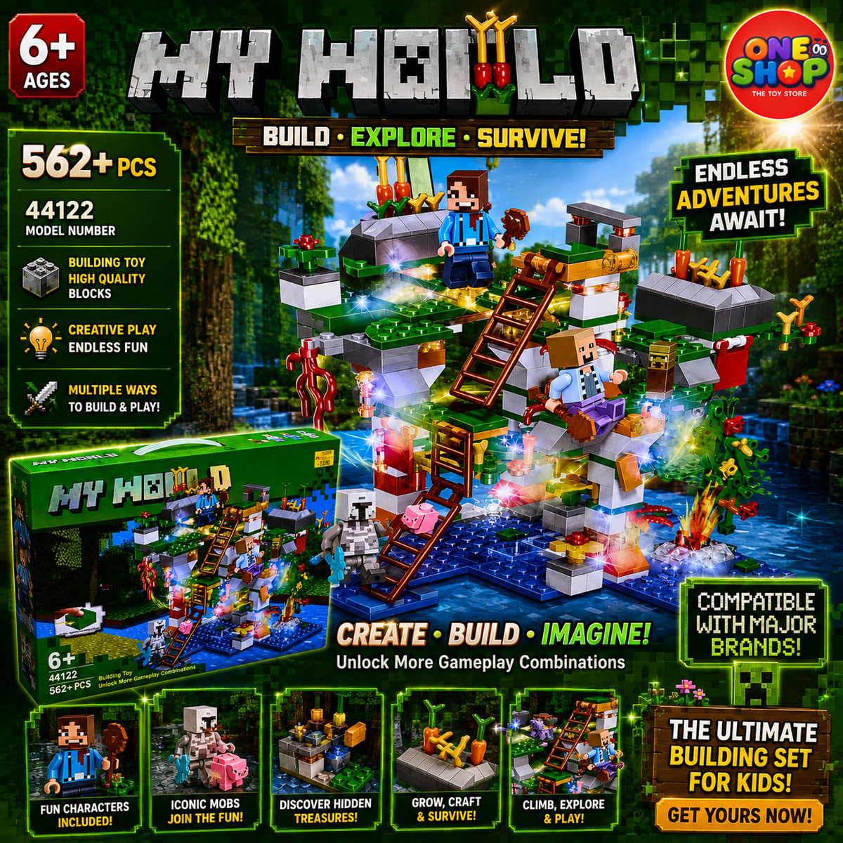 My World Floating Tree House Building Blocks Set – 562+ Pieces Adventure Construction Toy with Figures & Accessories for Kids 6+