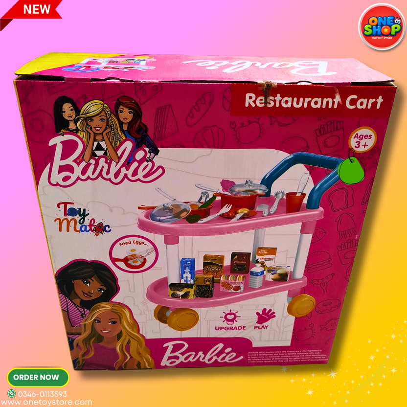 Barbie Restaurant Cart Play Set for Kids – 46PCS Pretend Play Kitchen Trolley with Cooking Accessories for Girls 3+ Years Main image