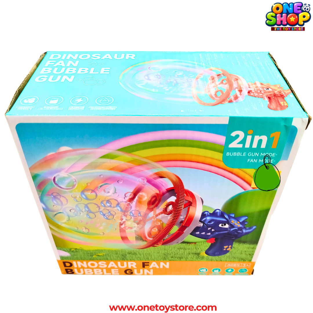 2-in-1 Dinosaur Fan Bubble Gun for Kids – Automatic Bubble Blaster with Cooling Fan, LED Lights & Bubble Machine Toy | Outdoor Fun Toy for Boys & Girls 3+ Years