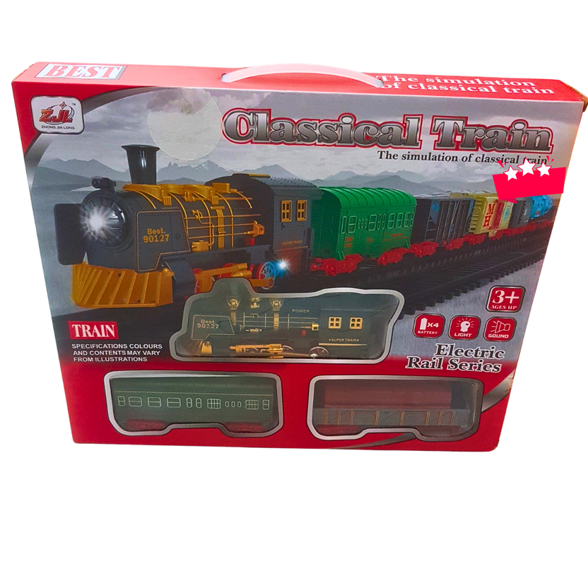 Classical Electric Train Set for Kids – 11-Piece Rail Track with Sound & Light | Retro Battery Operated Train Toy (Ages 3+) Main image