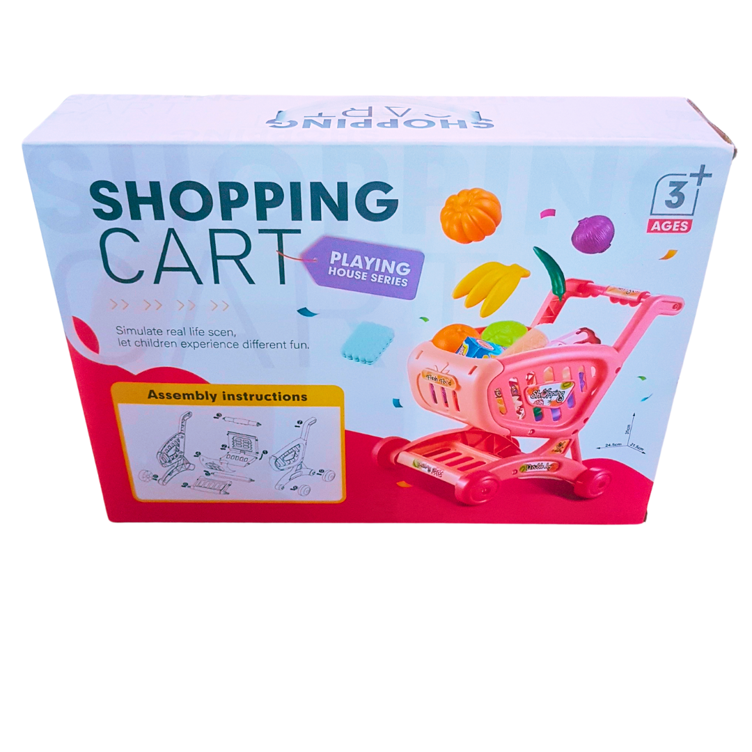 🛒 Toy Shopping Cart for Kids – 26 Pcs Pretend Play Set | Roleplay Grocery Cart for Ages 3+
