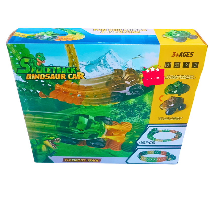 Splice Track Dinosaur Car – 46 PCS Flexible Track Set with Interchangeable Cars | USB Rechargeable | Ages 3+ Main image