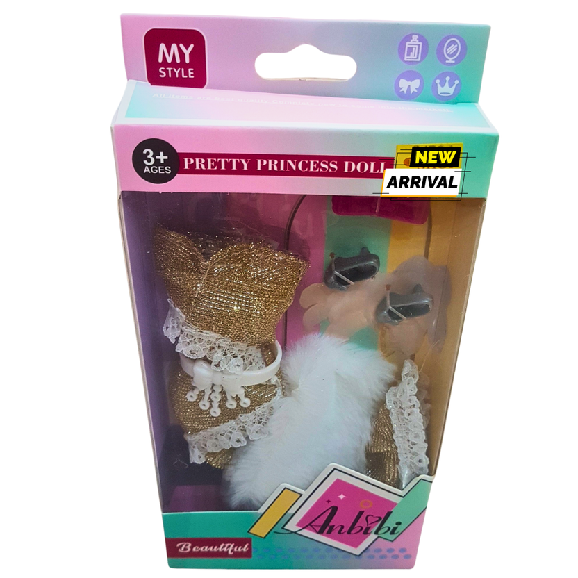 Pretty Princess Doll Dress Set – Golden Party Outfit with Accessories | Fashion Doll Clothes | Ages 3+ Main image