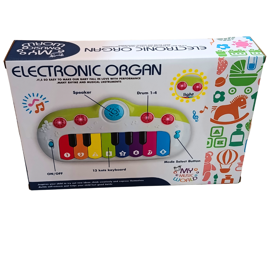 Kids Electronic Musical Organ Piano Keyboard with 8 Colourful Keys, Flashing Lights & Fun Sounds – Interactive Music Learning Toy for Ages 3+