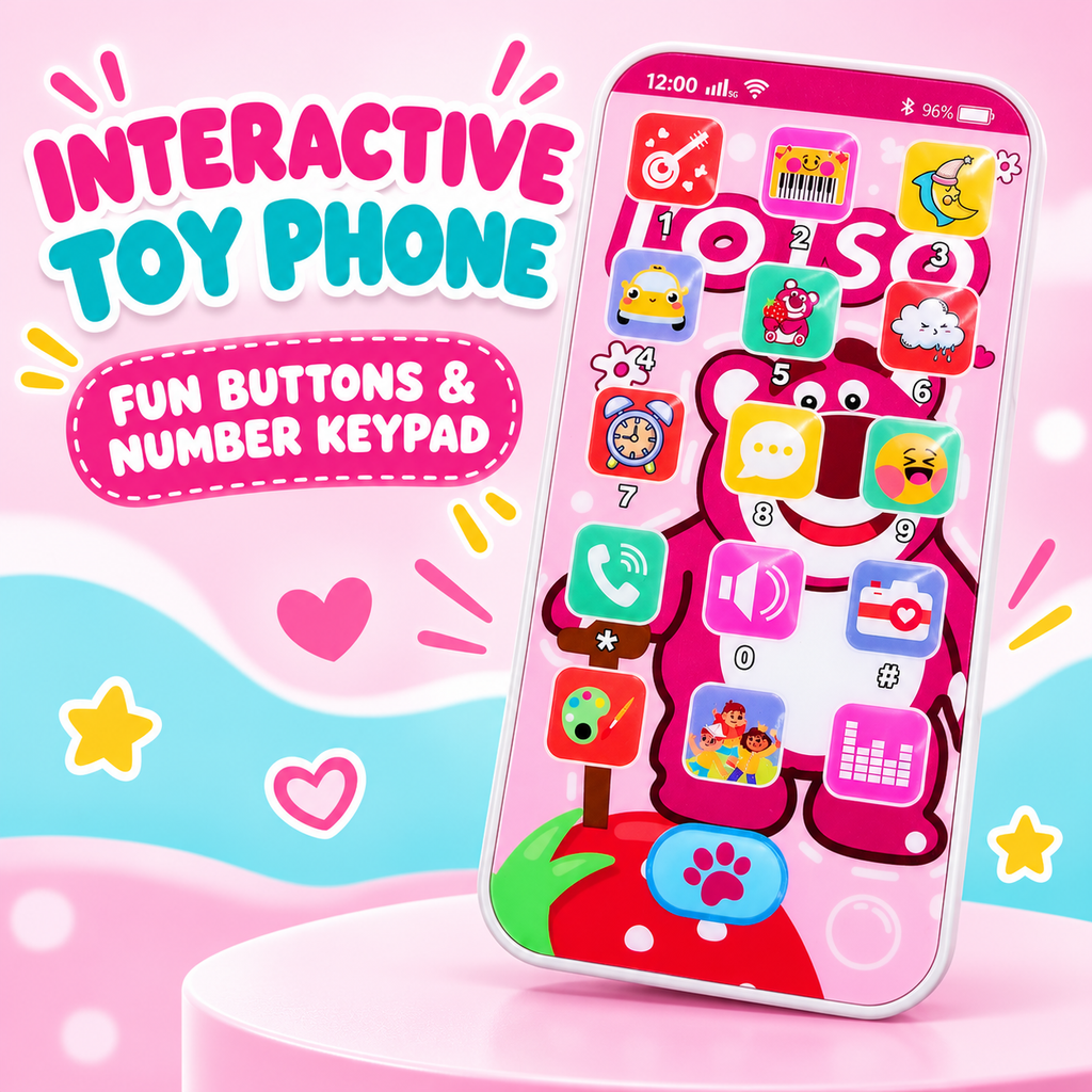 Lotso Pink Bear Themed Musical Toy Smartphone – Colourful Touch-Style Activity Buttons & Suction Mount | Pretend Play Phone for Kids