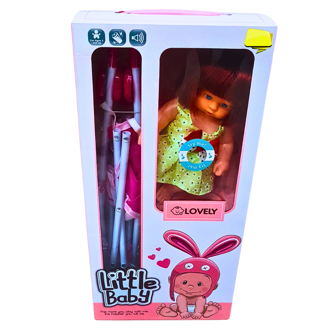 Little Baby Doll with Stroller – Interactive Toy Set for Kids 3+ – Role-Play and Caregiving Fun