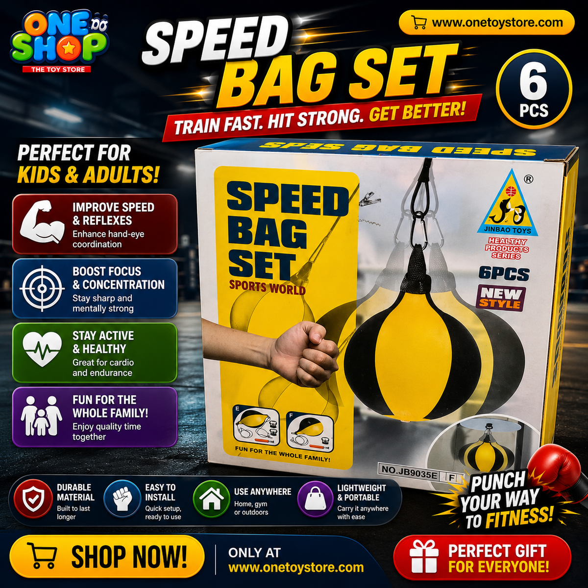 Speed Bag Boxing Set for Kids – Adjustable Punching Ball Training Kit with Gloves | Indoor Sports & Fitness Toy for Boys & Girls