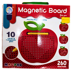 MagPad Magnetic Drawing Board – Apple-Shaped Learning Toy with Stylus & 10 Pattern Cards (260 Beads, Ages 3+)