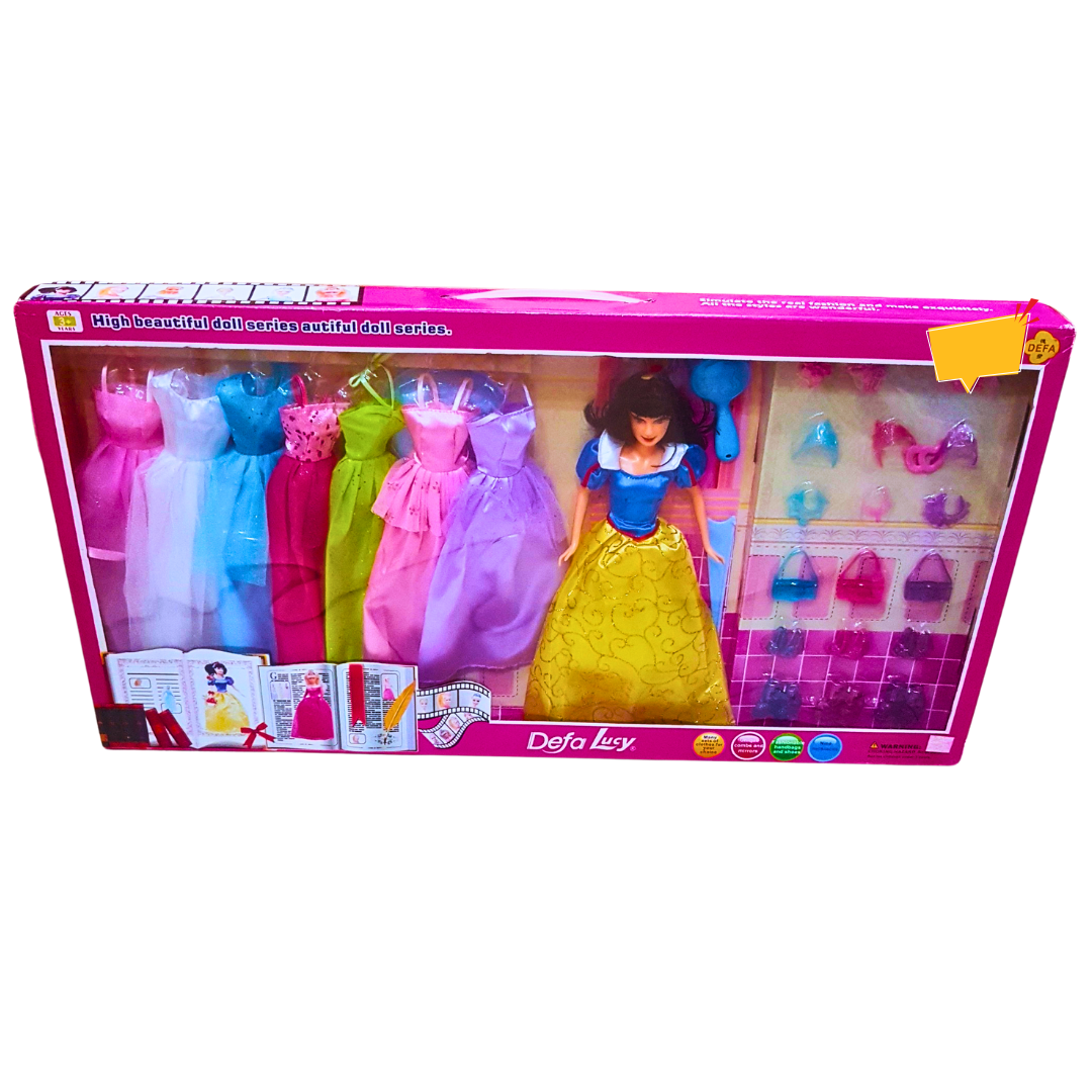 Defa Lucy Fashion Doll Set with 6 Stunning Dresses & Accessories | Dress-Up Play for Kids 3+ Main image