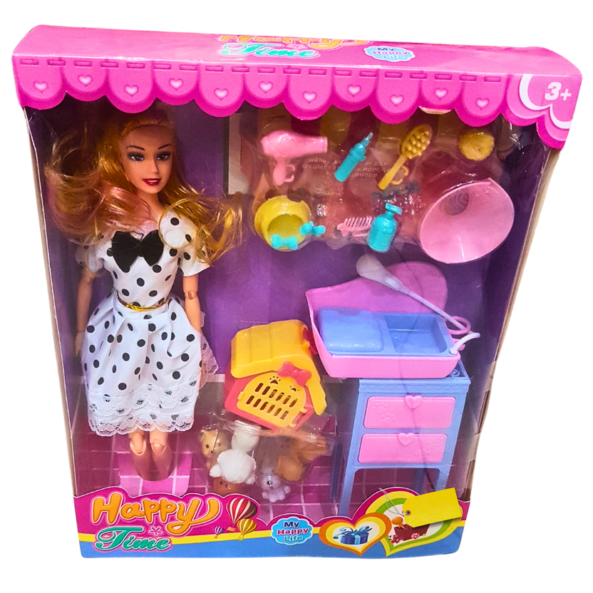 Happy Time Doll Playset – Fashion Doll with Pet Care Accessories & Play Furniture – Fun Gift for Kids (3+) Main image