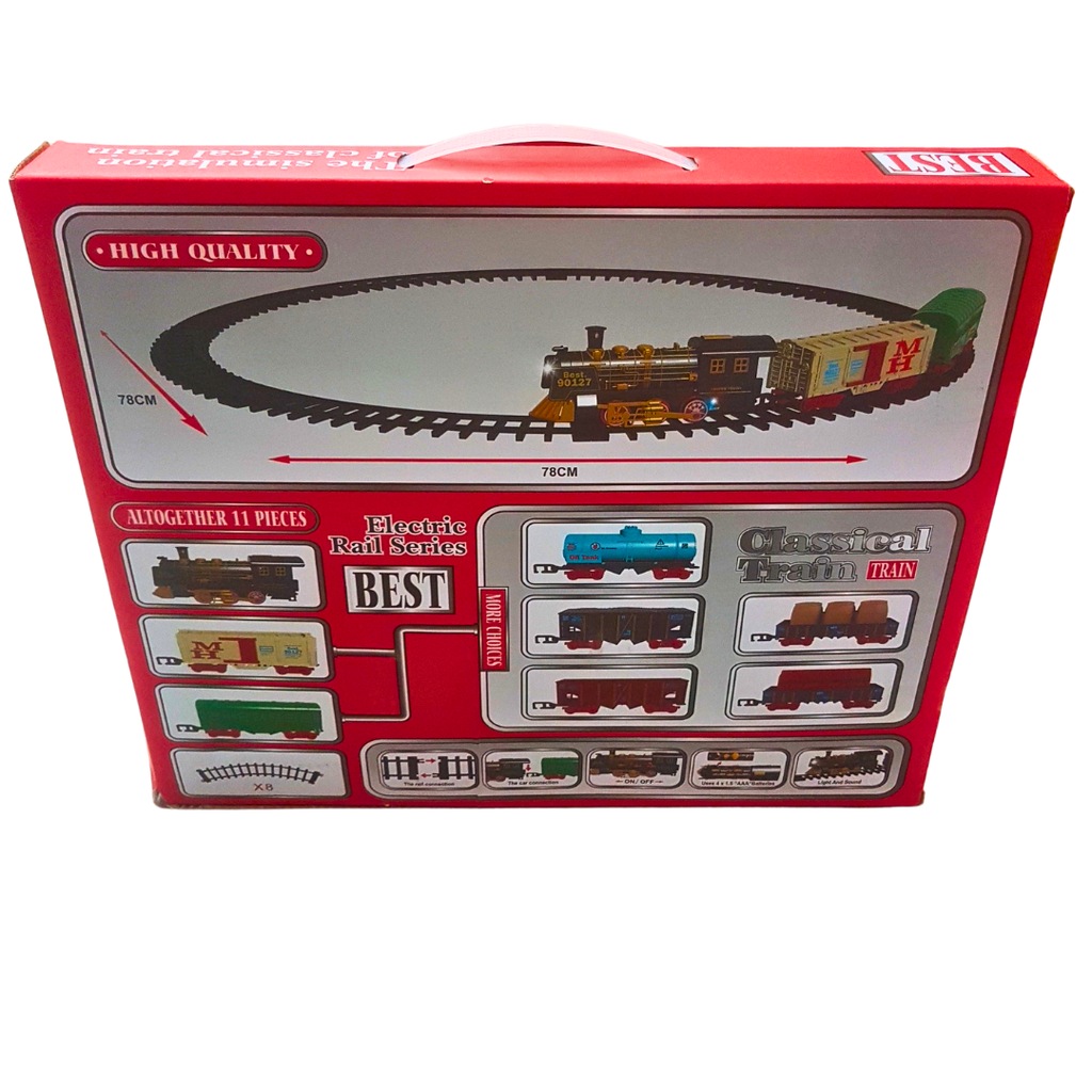 Classical Electric Train Set for Kids – 11-Piece Rail Track with Sound & Light | Retro Battery Operated Train Toy (Ages 3+)
