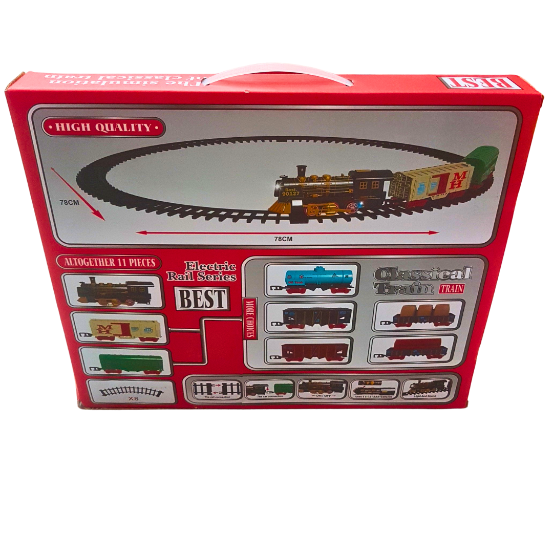 Classical Electric Train Set for Kids – 11-Piece Rail Track with Sound & Light | Retro Battery Operated Train Toy (Ages 3+)
