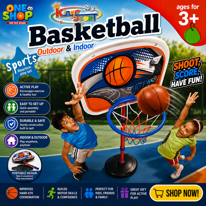 Kids Basketball Hoop Set with Stand & Ball – Adjustable Indoor & Outdoor Basketball Game for Children Age 3+ | Sports Toy for Boys & Girls Main image
