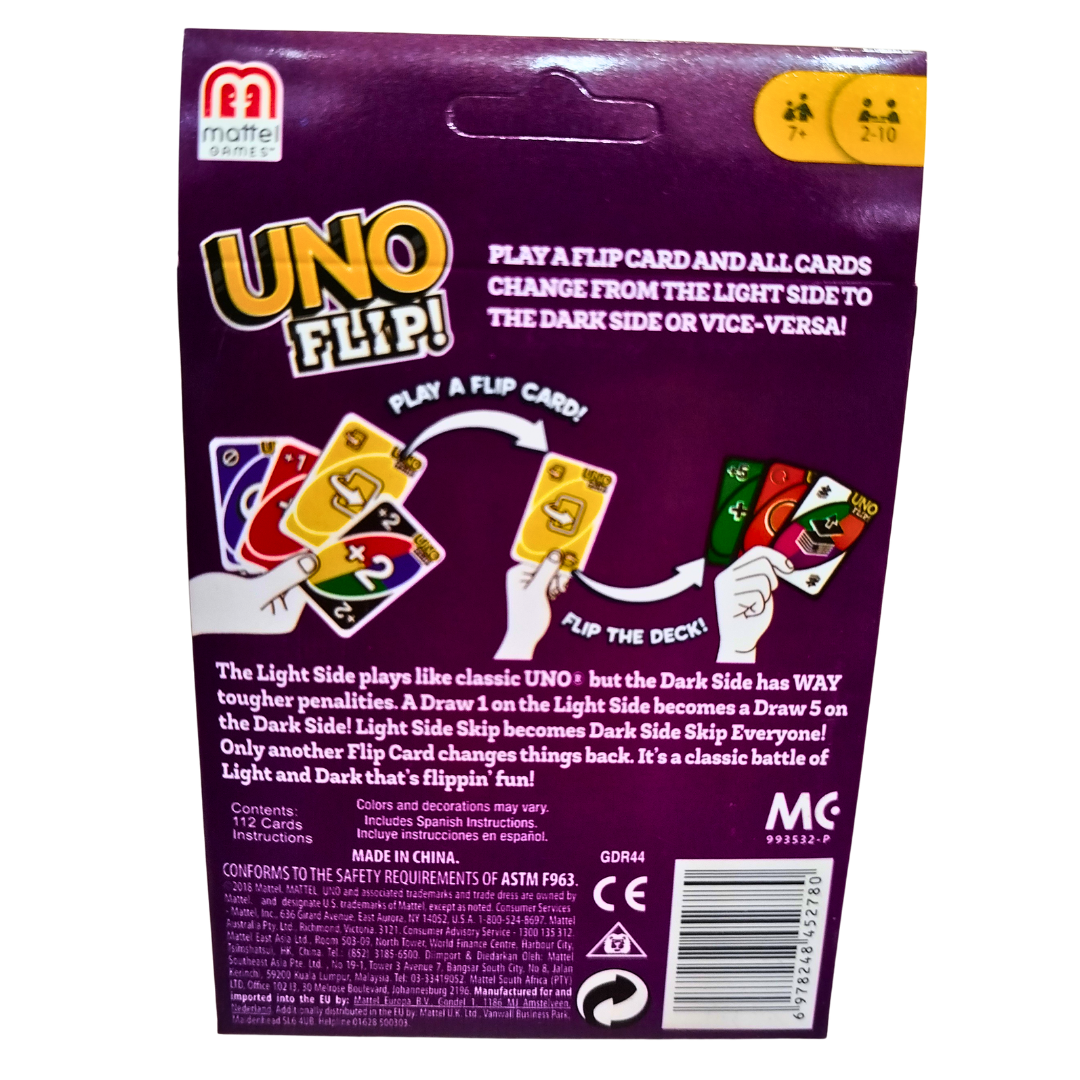 UNO Flip! Card Game – Double-Sided Cards, Light & Dark Modes | Fun Family Game for Ages 7+, 2–10 Players