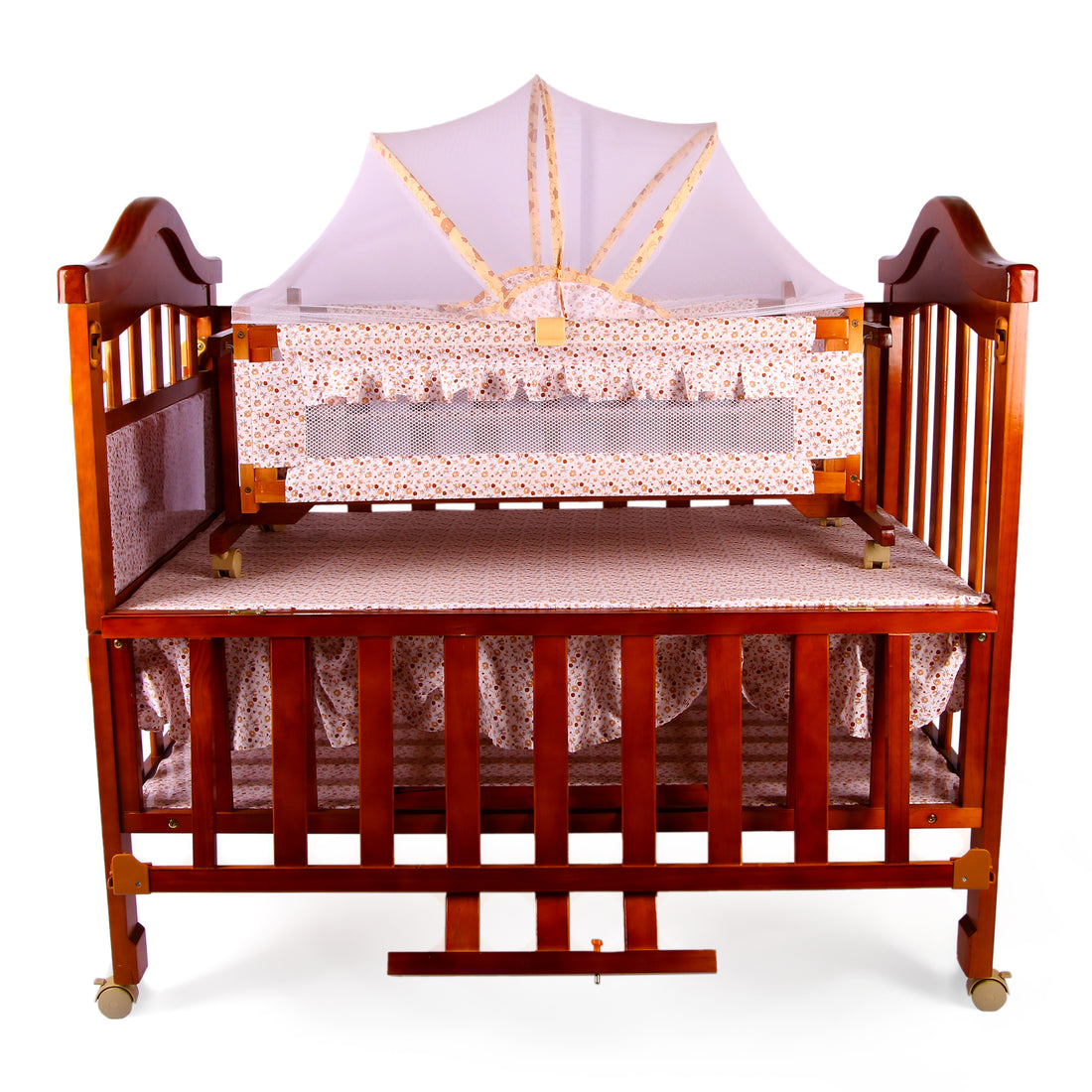 Versatile Junior Brown Baby Cot with Convertible Sides - Elegant Wood Craft for Newborn to Toddler