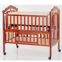 Elegant Cherry Wood Baby Cot with Adjustable Mattress Height and Lockable Wheels