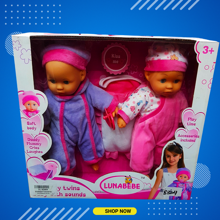 New Arrival: 10-Inch Twin Baby Dolls Set with Soft Body - Boy & Girl, Interactive Sounds, 'Daddy & Mummy' Cries and Laughs, 'We Are Best Friends' Phrase, Includes Pillow & Blanket - Ideal Gift for Girls Main image