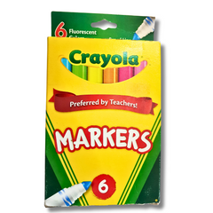 Crayola 6-Piece Fluorescent Markers - Vibrant Neon Colors - Made in the USA