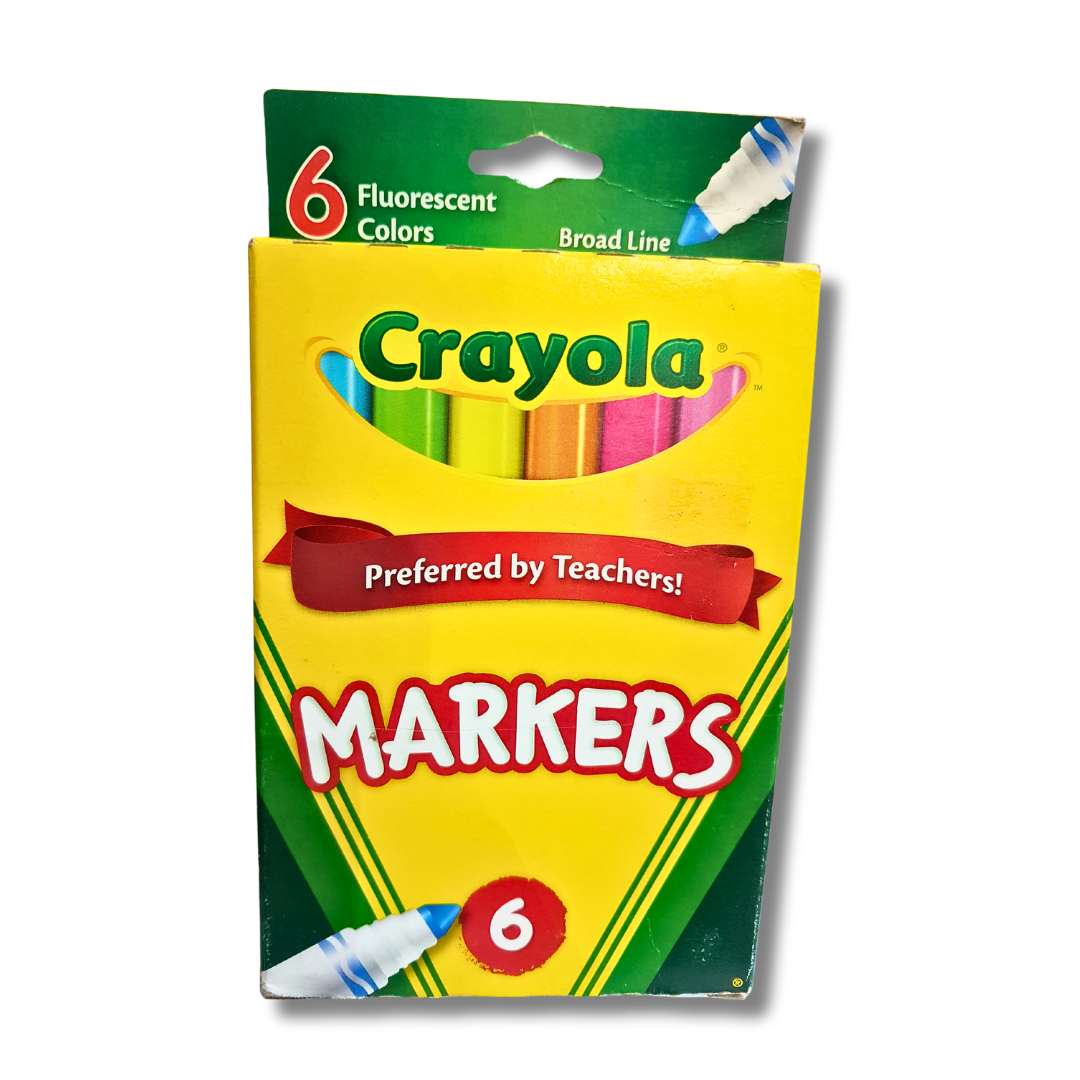 Crayola 6-Piece Fluorescent Markers - Vibrant Neon Colors - Made in the USA