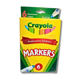 Crayola 6-Piece Fluorescent Markers - Vibrant Neon Colors - Made in the USA